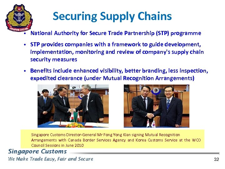 Securing Supply Chains • National Authority for Secure Trade Partnership (STP) programme • STP