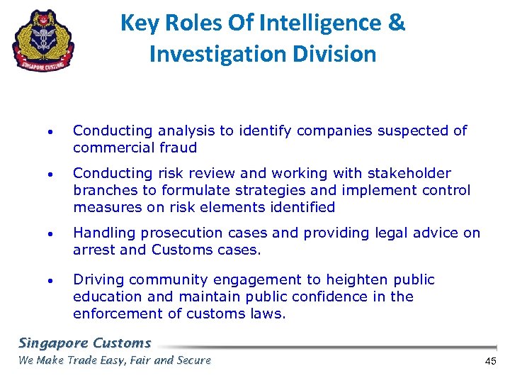 Key Roles Of Intelligence & Investigation Division • Conducting analysis to identify companies suspected