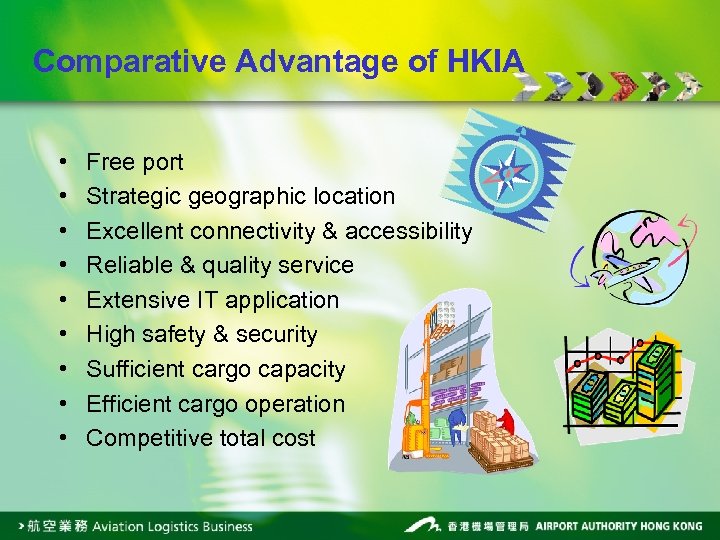 Comparative Advantage of HKIA • • • Free port Strategic geographic location Excellent connectivity