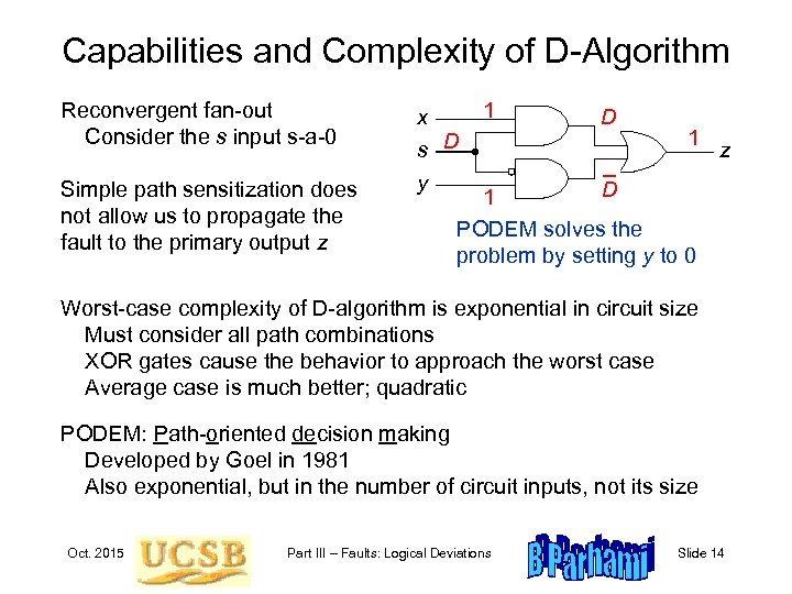 Capabilities and Complexity of D-Algorithm Reconvergent fan-out Consider the s input s-a-0 x s