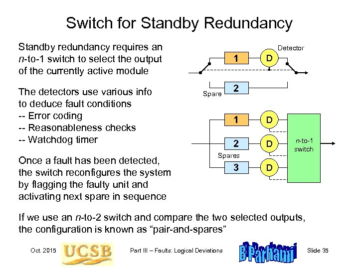 Switch for Standby Redundancy Standby redundancy requires an n-to-1 switch to select the output