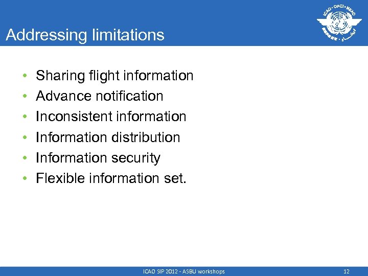 Addressing limitations • • • Sharing flight information Advance notification Inconsistent information Information distribution