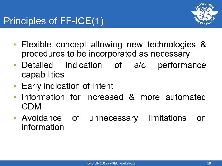 Principles of FF-ICE(1) • Flexible concept allowing new technologies & procedures to be incorporated