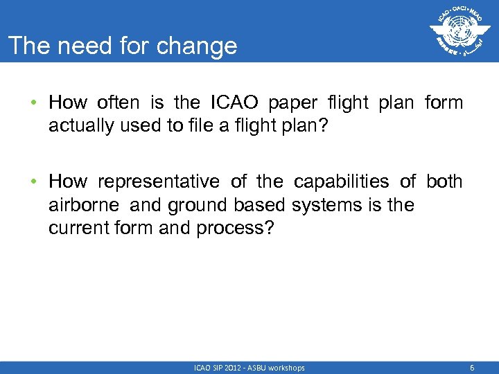 The need for change • How often is the ICAO paper flight plan form