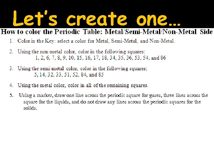 Let’s create one… 5. Using a marker, draw one line across the periodic square