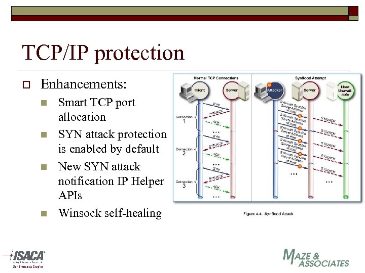 TCP/IP protection o Enhancements: n n Smart TCP port allocation SYN attack protection is
