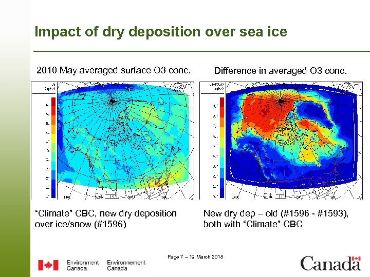 Impact of dry deposition over sea ice 2010 May averaged surface O 3 conc.
