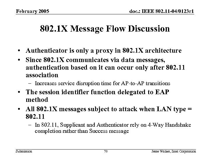 February 2005 doc. : IEEE 802. 11 -04/0123 r 1 802. 1 X Message