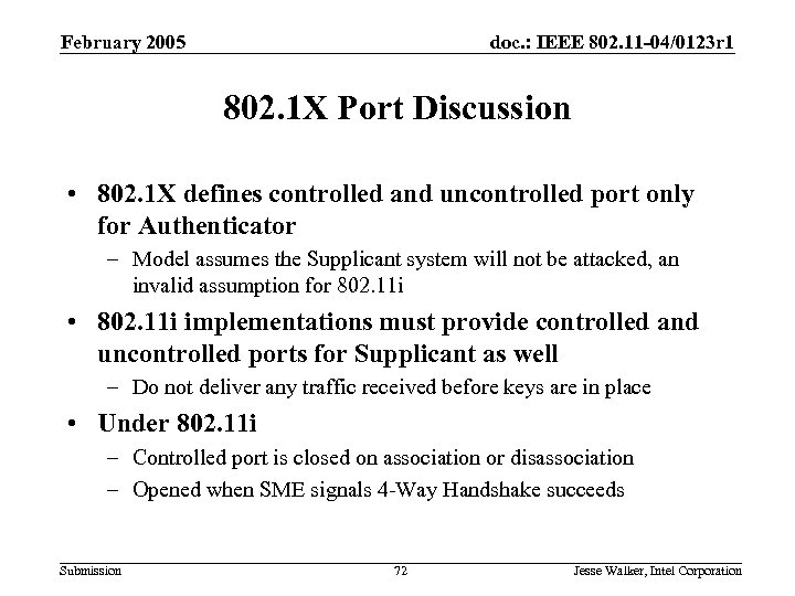 February 2005 doc. : IEEE 802. 11 -04/0123 r 1 802. 1 X Port