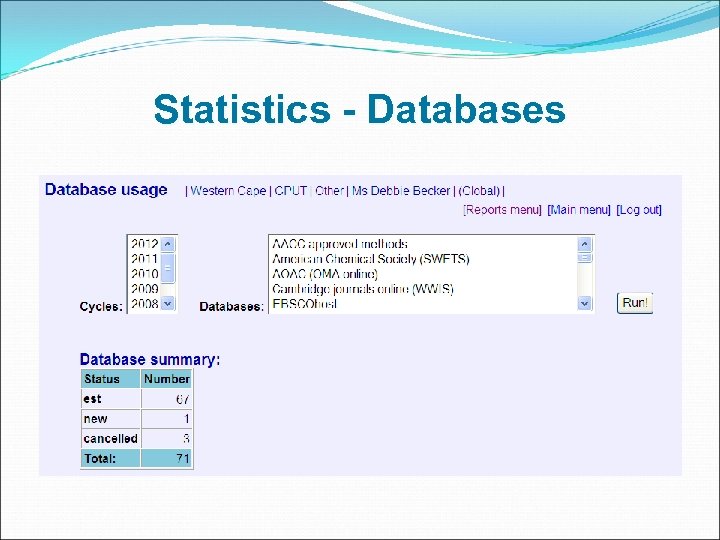 Statistics - Databases 