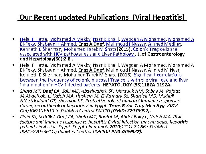  Our Recent updated Publications (Viral Hepatitis) • • Helal F Hetta, Mohamed A