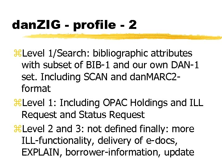 dan. ZIG - profile - 2 z. Level 1/Search: bibliographic attributes with subset of