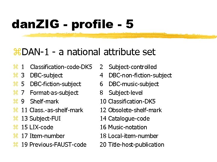 dan. ZIG - profile - 5 z. DAN-1 - a national attribute set z