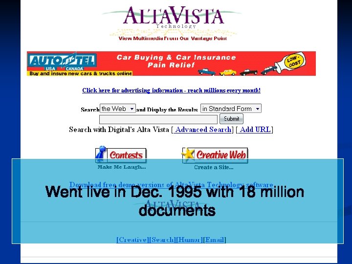 Went live in Dec. 1995 with 18 million documents 