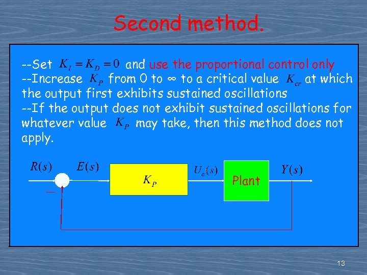Second method. --Set and use the proportional control only --Increase from 0 to ∞