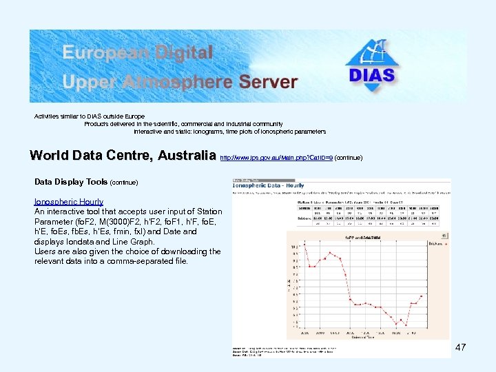 Activities similar to DIAS outside Europe Products delivered in the scientific, commercial and industrial