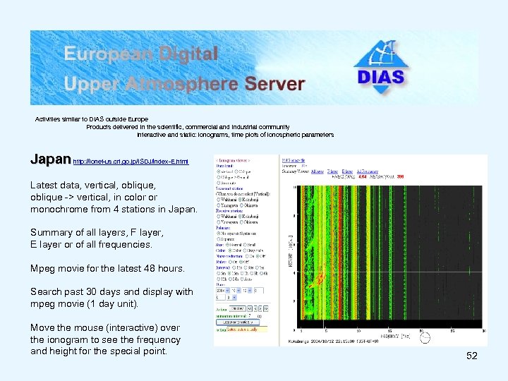 Activities similar to DIAS outside Europe Products delivered in the scientific, commercial and industrial