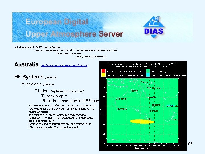Activities similar to DIAS outside Europe Products delivered in the scientific, commercial and industrial