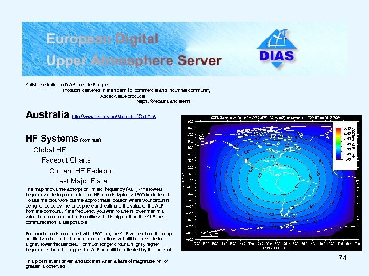 Activities similar to DIAS outside Europe Products delivered in the scientific, commercial and industrial