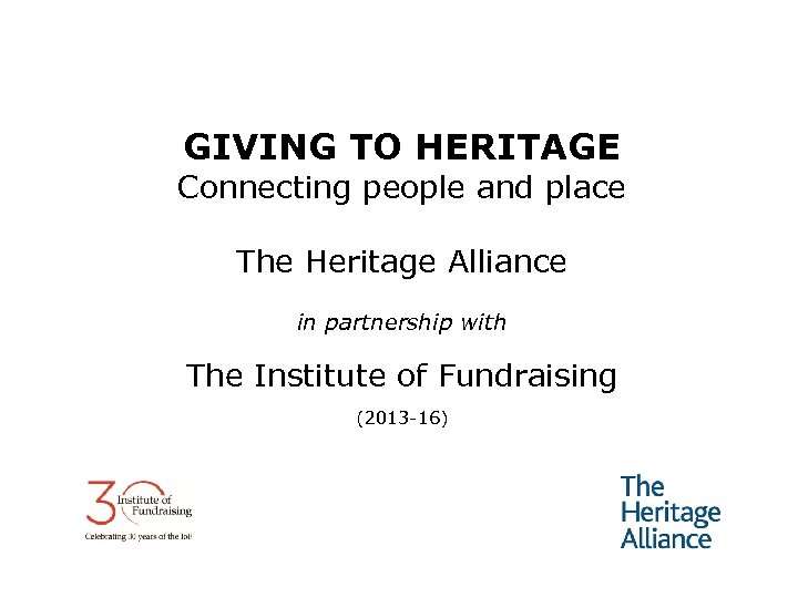 GIVING TO HERITAGE Connecting people and place The Heritage Alliance in partnership with The