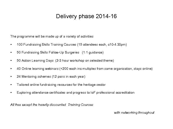 Delivery phase 2014 -16 The programme will be made up of a variety of