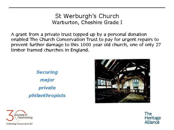 St Werburgh’s Church Warburton, Cheshire Grade I A grant from a private trust topped