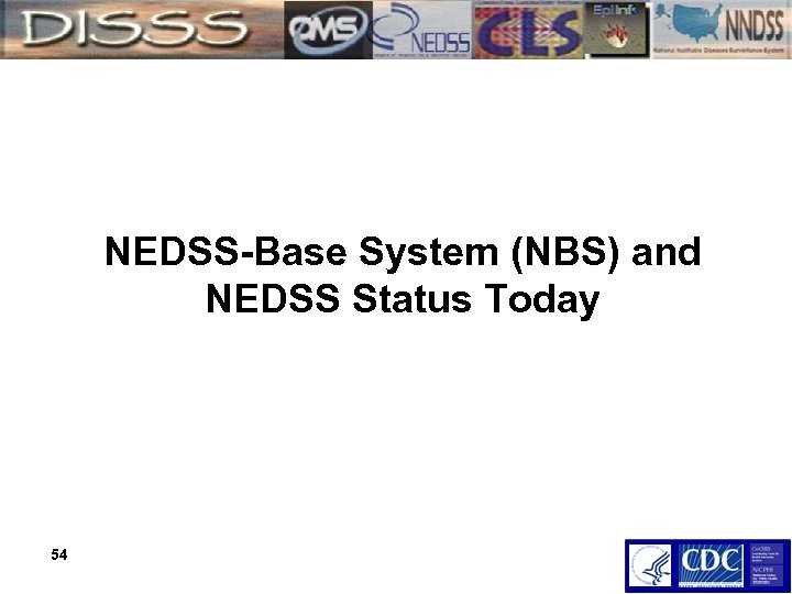 NEDSS-Base System (NBS) and NEDSS Status Today 54 