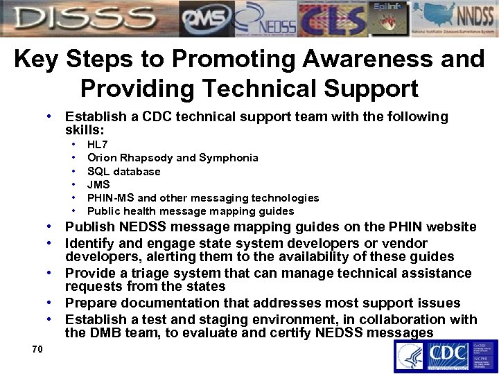 Key Steps to Promoting Awareness and Providing Technical Support • Establish a CDC technical