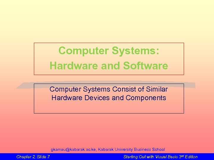 Computer Systems: Hardware and Software Computer Systems Consist of Similar Hardware Devices and Components