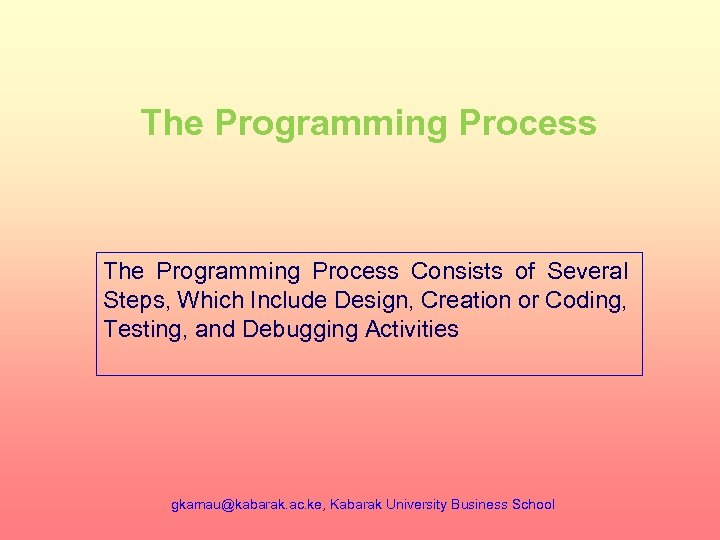 The Programming Process Consists of Several Steps, Which Include Design, Creation or Coding, Testing,