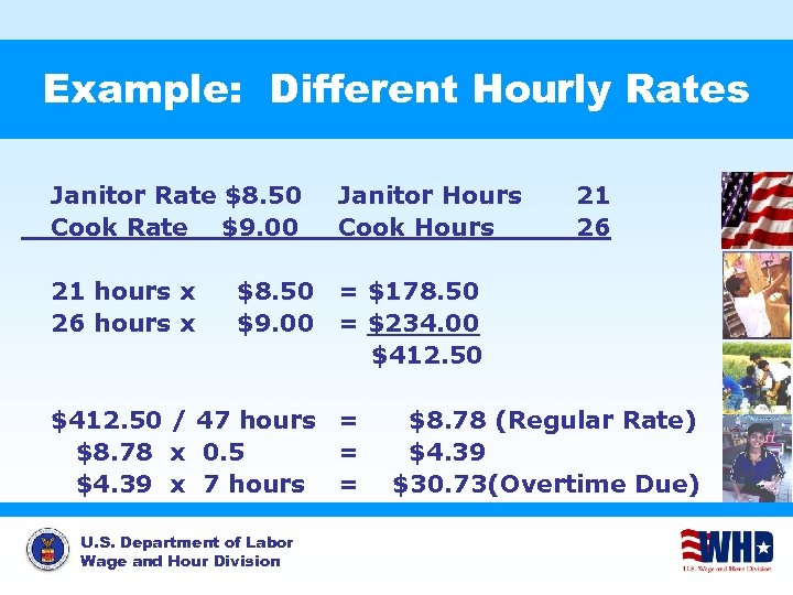 Example: Different Hourly Rates Janitor Rate $8. 50 Cook Rate $9. 00 21 hours