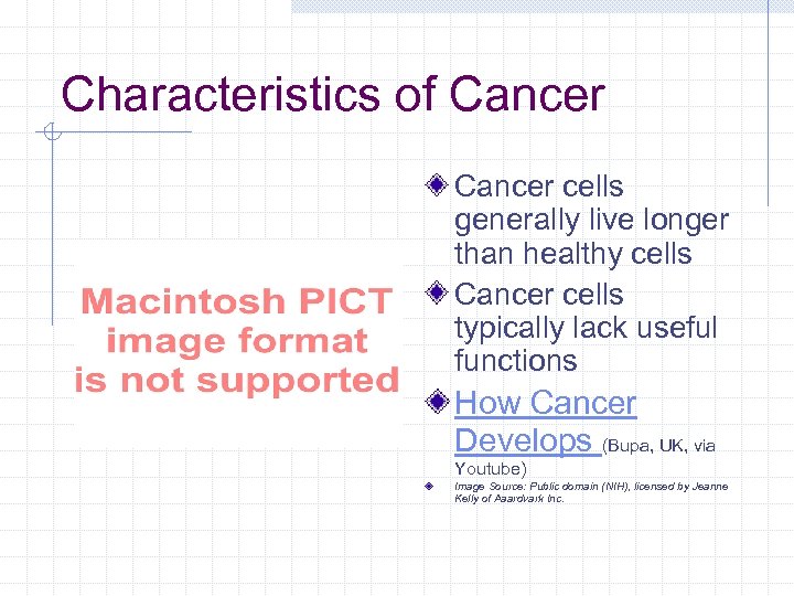 Characteristics of Cancer cells generally live longer than healthy cells Cancer cells typically lack