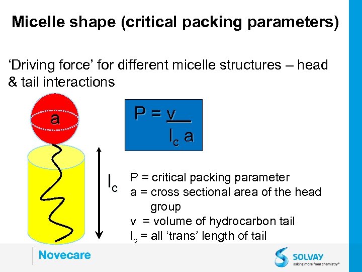 Micelle shape (critical packing parameters) ‘Driving force’ for different micelle structures – head &