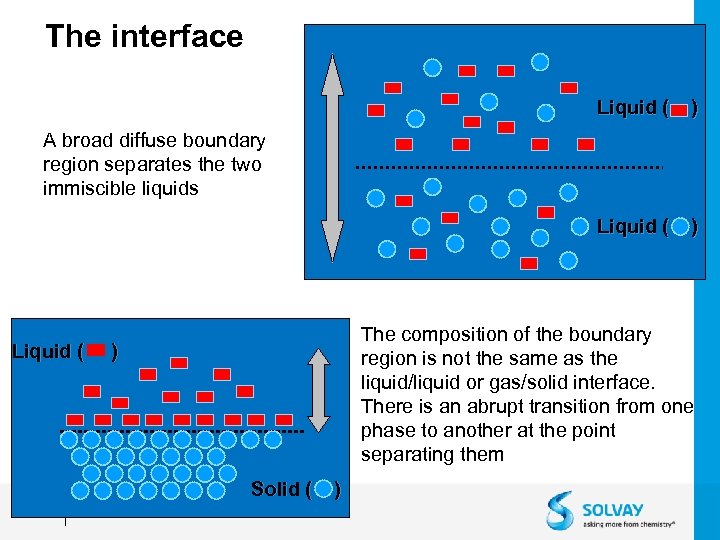The interface Liquid ( ) A broad diffuse boundary region separates the two immiscible