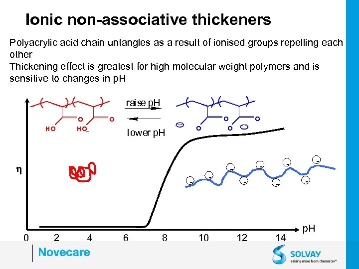 Ionic non-associative thickeners Polyacrylic acid chain untangles as a result of ionised groups repelling