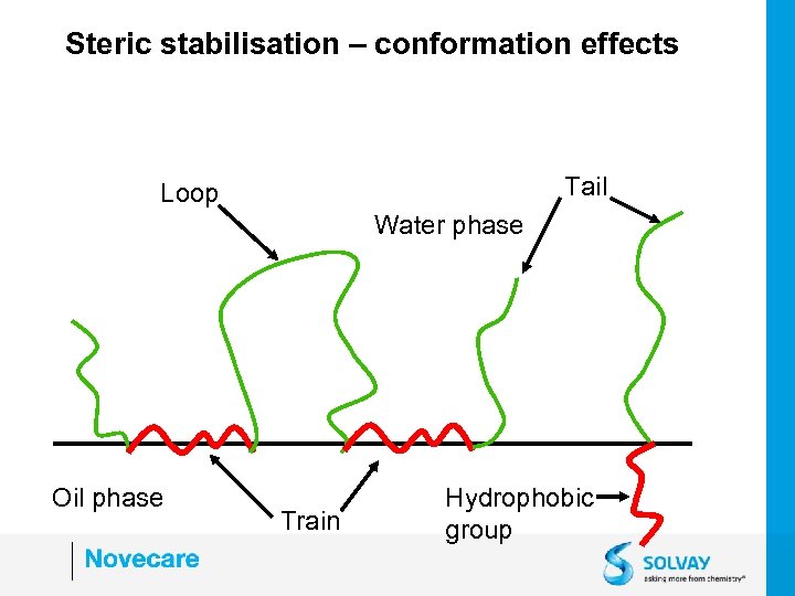 Steric stabilisation – conformation effects Tail Loop Water phase Oil phase Train Hydrophobic group