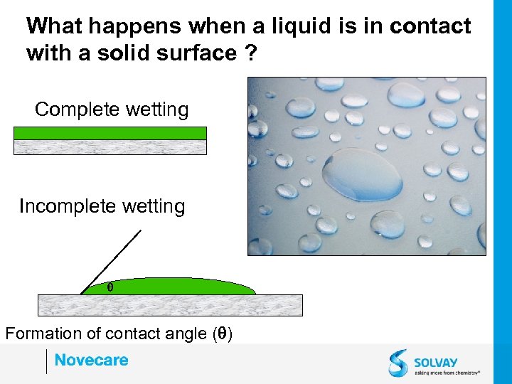 What happens when a liquid is in contact with a solid surface ? Complete
