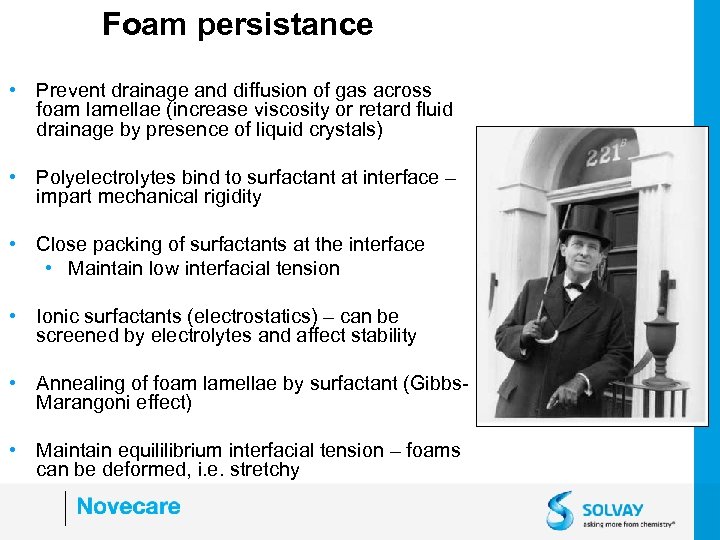 Foam persistance • Prevent drainage and diffusion of gas across foam lamellae (increase viscosity