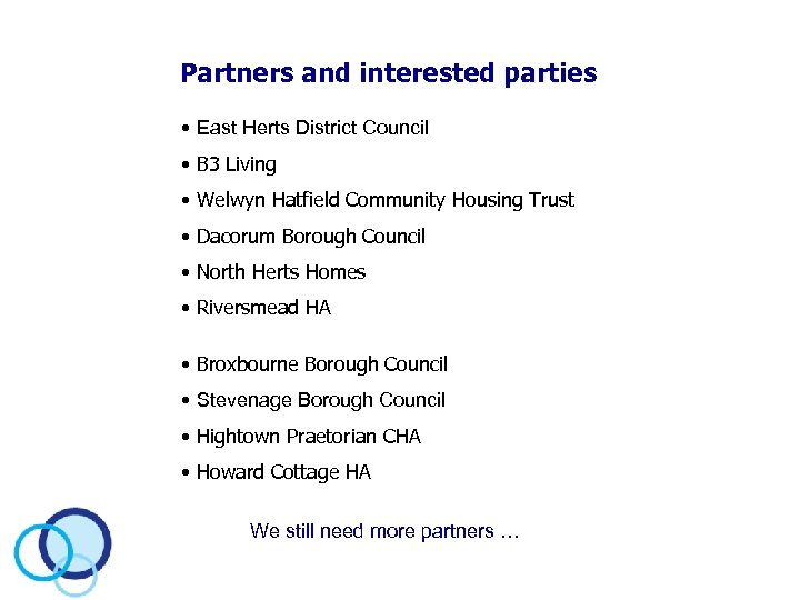 Partners and interested parties • East Herts District Council • B 3 Living •