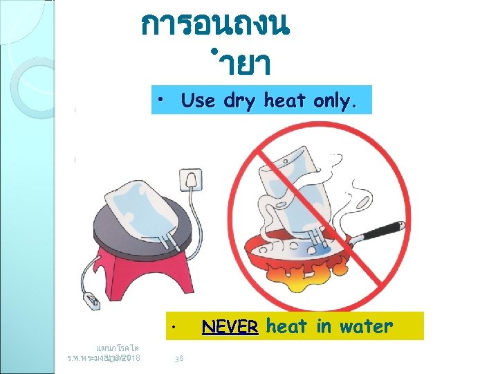 การอนถงน ำยา • Use dry heat only. • แผนกโรคไต ร. พ. พระมงกฎเกลา 3/16/2018 38