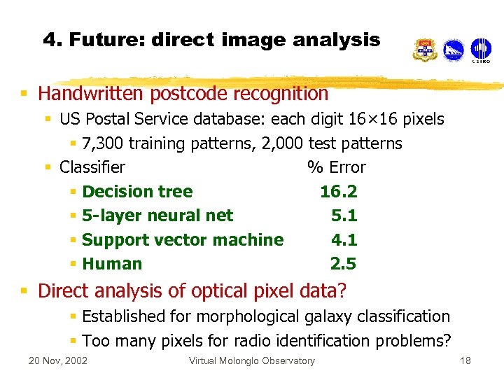 4. Future: direct image analysis § Handwritten postcode recognition § US Postal Service database: