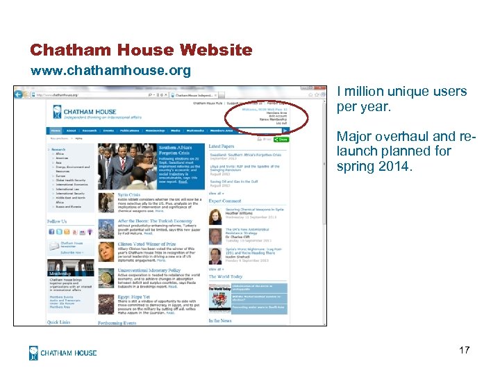 Chatham House Website www. chathamhouse. org I million unique users per year. Major overhaul