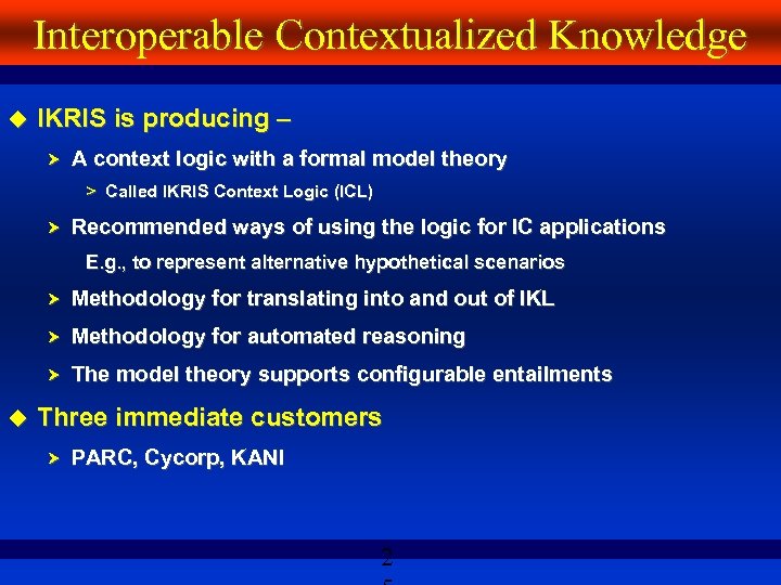 Interoperable Contextualized Knowledge IKRIS is producing – A context logic with a formal model