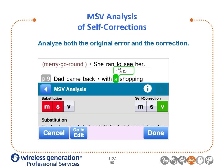 MSV Analysis of Self-Corrections Analyze both the original error and the correction. TRC 30