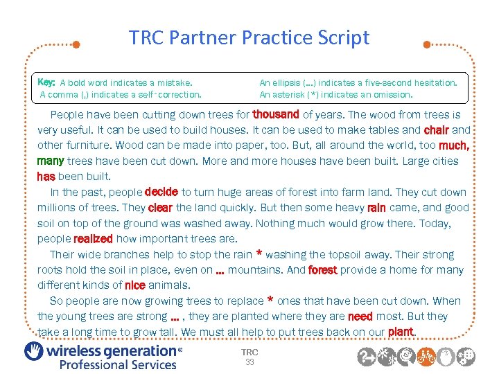 TRC Partner Practice Script An ellipsis (…) indicates a five-second hesitation. An asterisk (*)