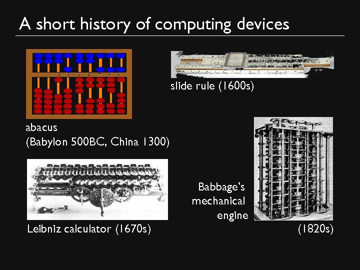 A short history of computing devices slide rule (1600 s) abacus (Babylon 500 BC,