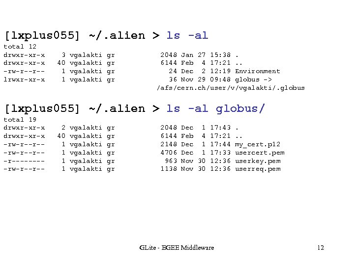 [lxplus 055] ~/. alien > ls -al total 12 drwxr-xr-x -rw-r--r-lrwxr-xr-x 3 40 1