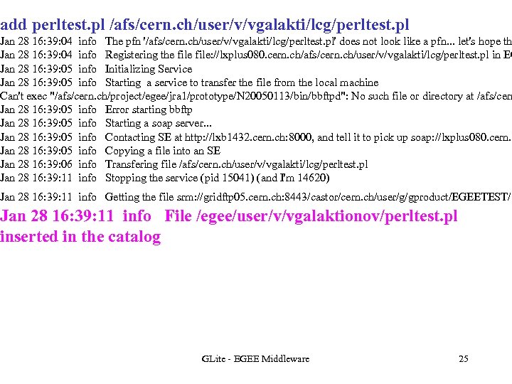add perltest. pl /afs/cern. ch/user/v/vgalakti/lcg/perltest. pl Jan 28 16: 39: 04 info The pfn