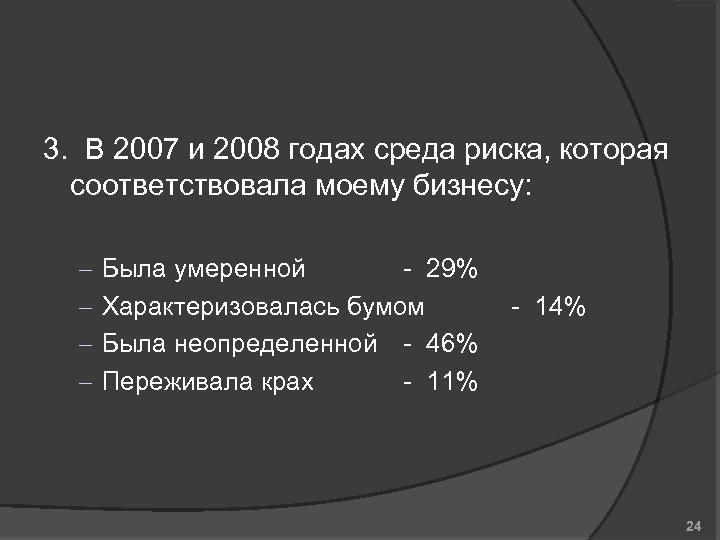 3. В 2007 и 2008 годах среда риска, которая соответствовала моему бизнесу: – –