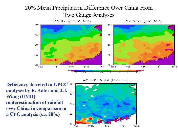 20% Mean Precipitation Difference Over China From Two Gauge Analyses Deficiency detected in GPCC